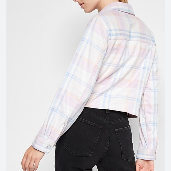 Express plaid Flannel shirt jacket crop - Picture 3 of 7